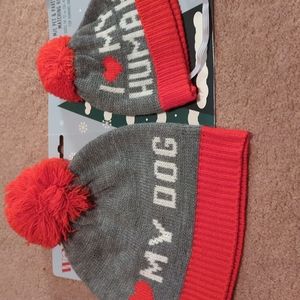 2 Hats.  Adult. And one dog. 14 to 17 in. Grey red white. SALE SALE